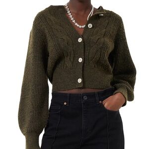 French Connection Olive Lissie Cropped Cable Knit Cardigan